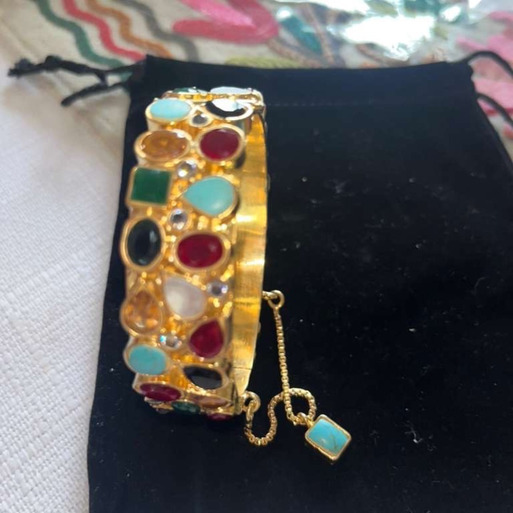 Multicolor Gemstone Gold Bracelet Adjustable